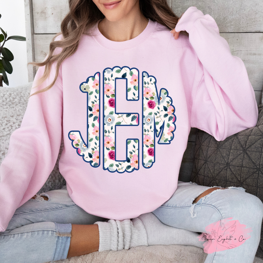 FLORAL LIGHT PINK MONOGRAM WITH BLUES